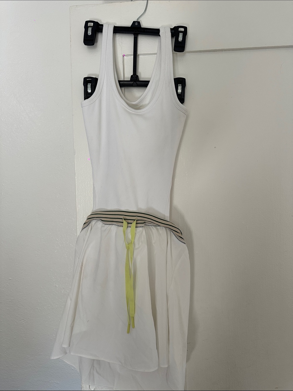aerie White Tank High-Low Dress with Striped Waistband